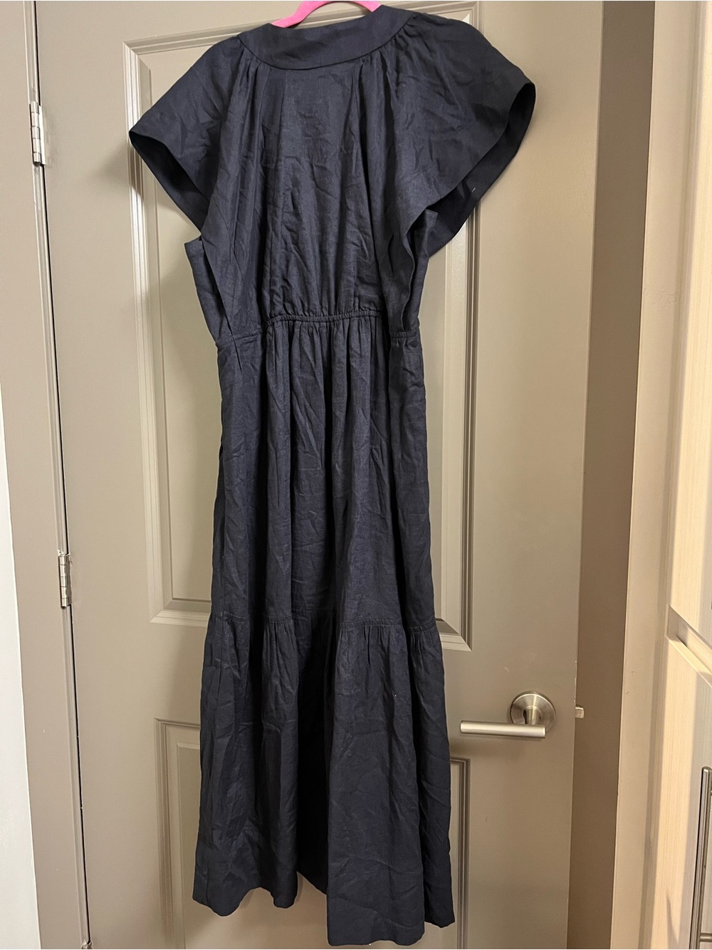 Anthropologie Flutter Sleeve Linen Dress Navy Blue Large - Picture 4 of 4